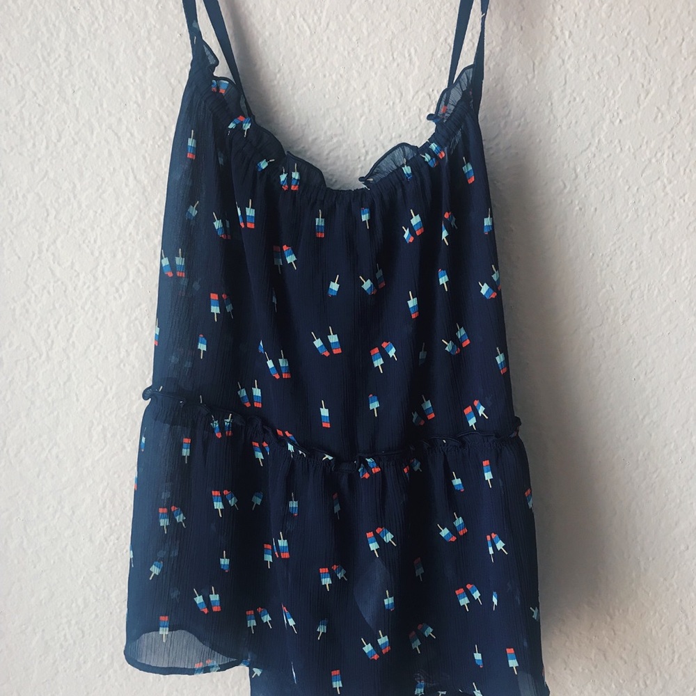 navy blue flowy hollister printed beach top
